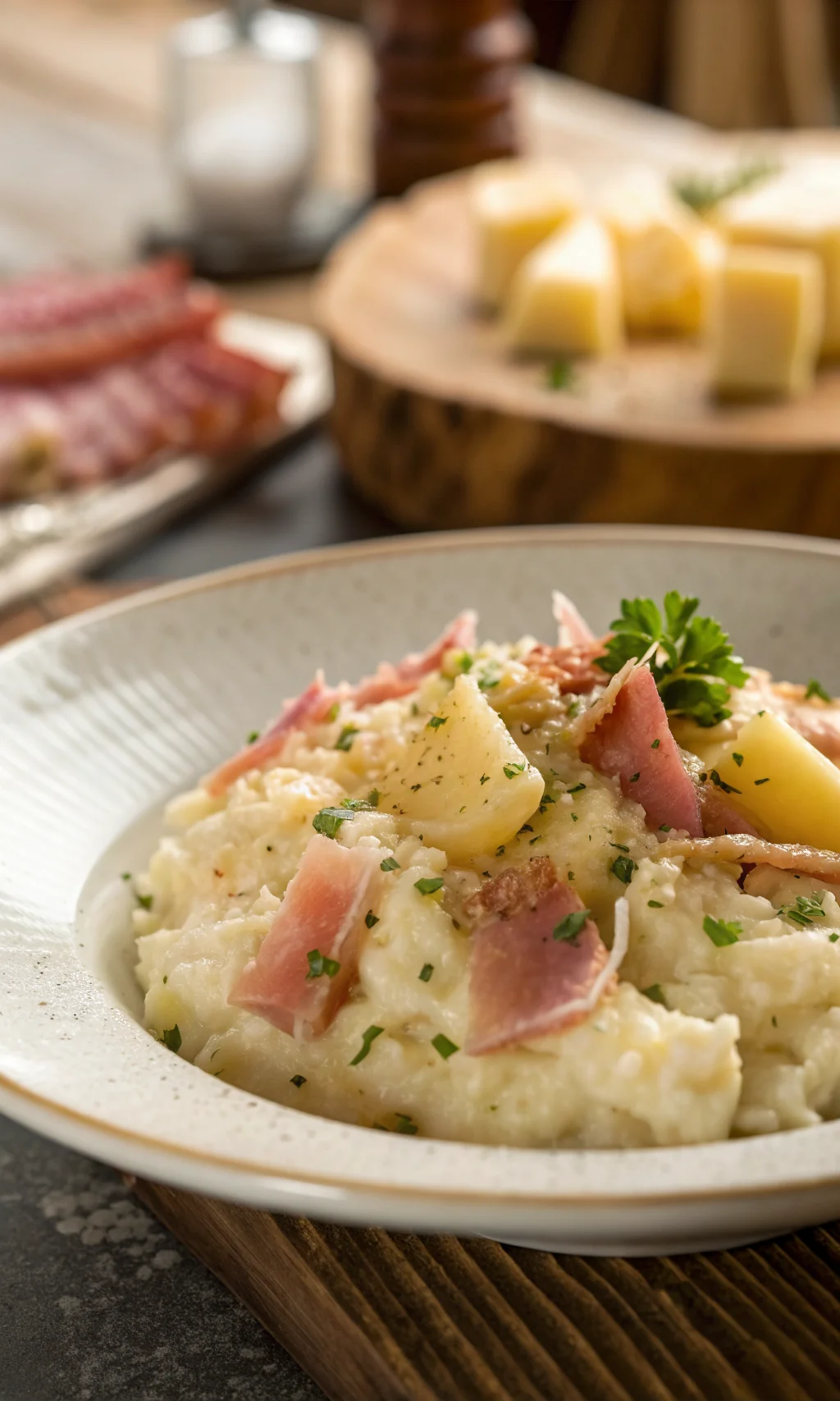 Mashed Potatoes with Belgian Endive, Ham and Cheese