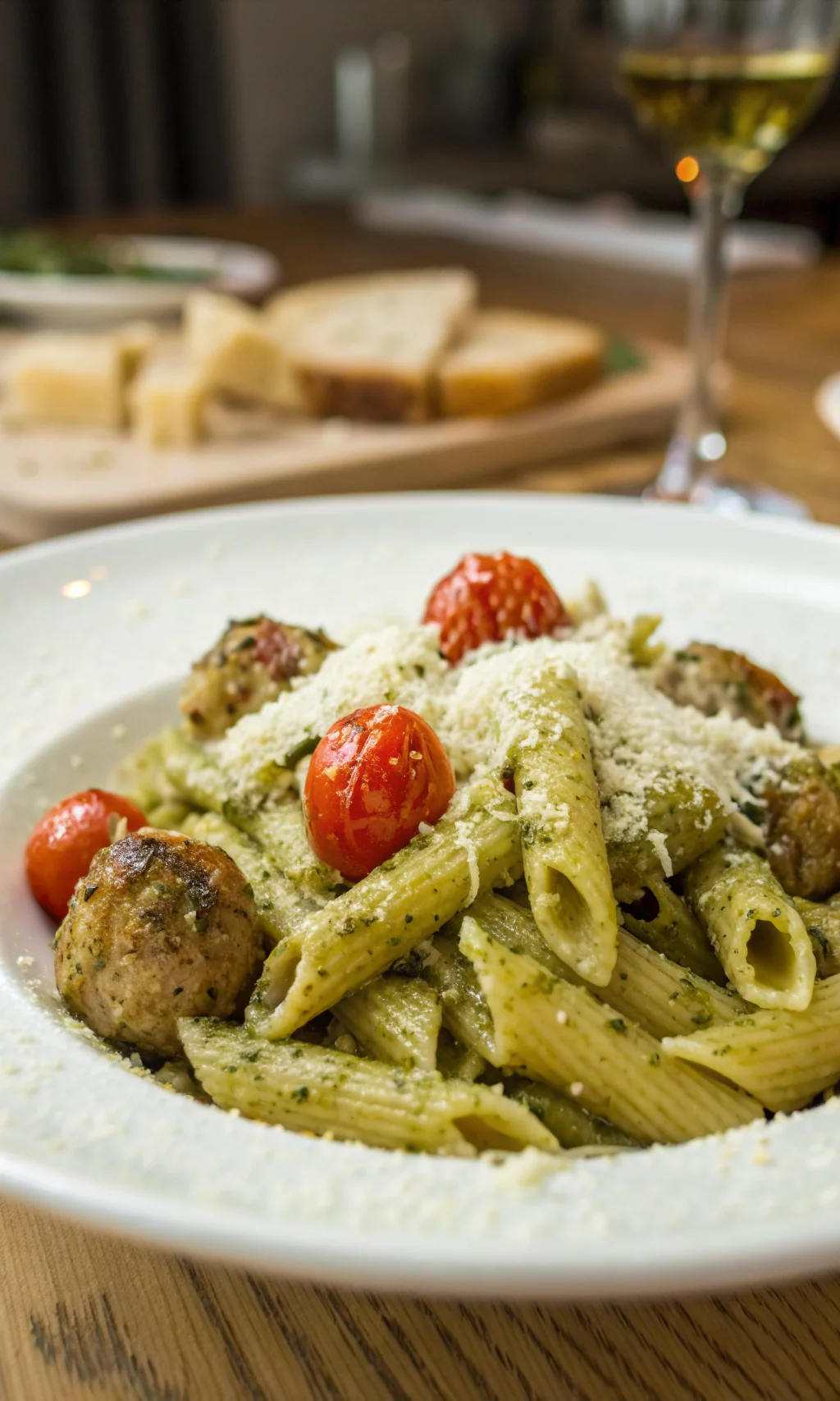 Pesto Pasta with Chicken Meatballs